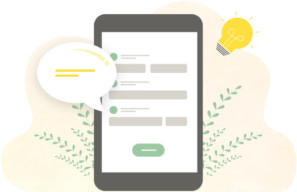 Webサイトの保守や運用サポートを表すスマホ画面と相談吹き出しのイラスト。